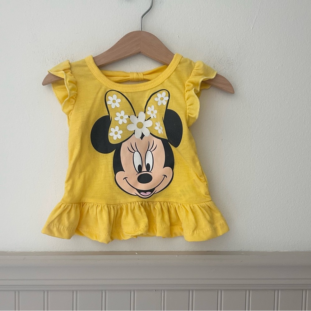 Disney Minnie Mouse Yellow Ruffle Sleeve Kids 12 months Graphic Shirt